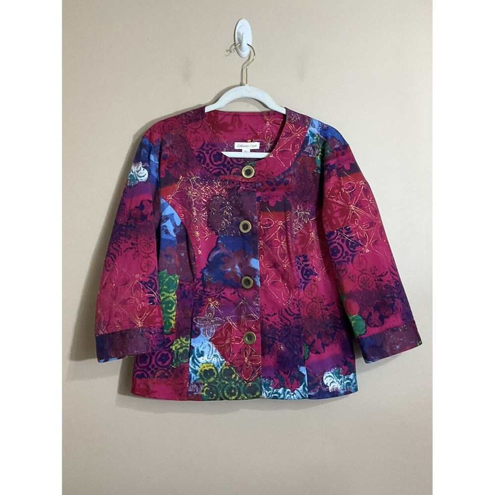 Womens Wearable Art Jacket Size 16 Pink Watercolor Colorful Art to Wear Boho